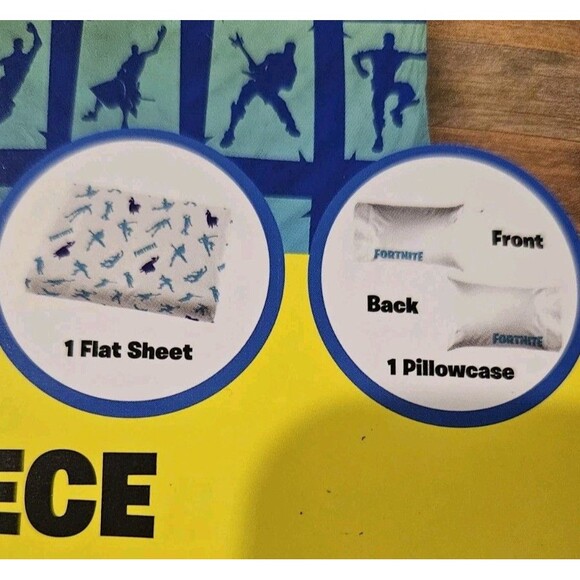 Fortnite 3 Piece Twin Sheet Set Fitted Flat And Pillowcase Blue Polyester - Picture 7 of 7